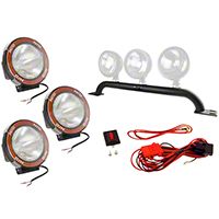 Rugged Ridge 3 HID Fog Lights, Black, 5 in. Round w/Front Bumper Light Bar & Wiring Harness (07-13 Wrangler JK 4 Door) - Rugged Ridge 12496.12