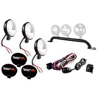 Rugged Ridge 3 Offroad Fog Lights, Black, Slim, 100W w/Front Bumper Light Bar & Wiring Harness (97-06 Wrangler TJ) - Rugged Ridge 12495.09