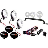 Rugged Ridge 3 Offroad Fog Lights, Black, Slim, 100W w/Front Bumper Light Bar & Wiring Harness (07-13 Wrangler JK 4 Door) - Rugged Ridge 12496.13