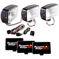 Rugged Ridge 3 Halogen Fog Lights, Black, 5 in.x7 in., 100W w/Wiring Harness (Universal Application) - Rugged Ridge 15207.65