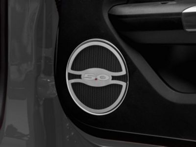 SpeedForm Lower Door Speaker Trim with 5.0 Logo; Brushed (15-23 Mustang GT)