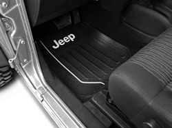 Elite Front Floor Mats with Jeep Logo; Black (66-24 Jeep CJ5, CJ7, Wrangler YJ, TJ, JK & JL)