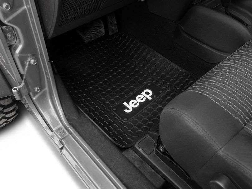 Jeep Wrangler Front Floor Mats with Jeep Logo; Black (8720 Jeep