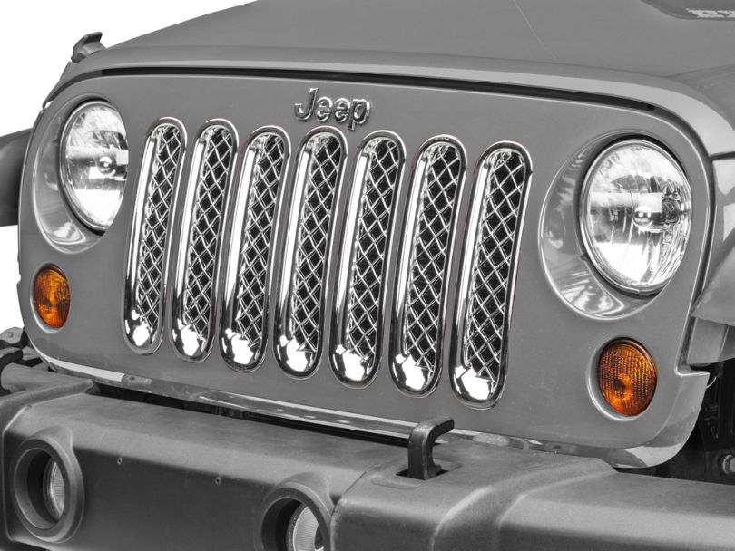 Jeep Wrangler 7-Piece Mesh Grille Insert - Chrome (07-18 Jeep Wrangler JK)