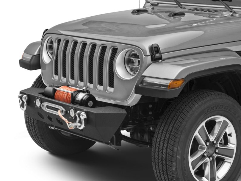 RedRock 4x4 Jeep Wrangler Stubby Front Bumper w/ LED Fog Lights & Winch ...