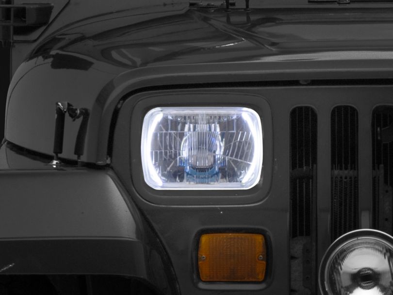 Delta Jeep Wrangler Rectangular H4 Xenon Conversion Headlights w/ Halos