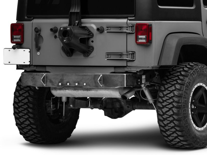 Steinjager Jeep Wrangler Stubby Rear Bumper w/ DRing Mounts Bare Metal J0048136 (0718 Jeep