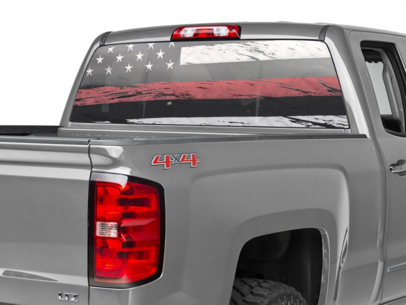SEC10 Silverado 1500 Perforated Real Flag Rear Window Decal w/ Red Line ...