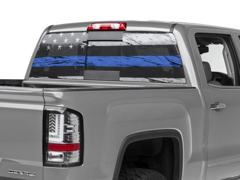 SEC10 Sierra 1500 Perforated Real Flag Rear Window Decal w/ Blue Line ...