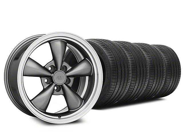 Bullitt Anthracite Wheel and Sumitomo Maximum Performance HTR Z5 Tire Kit; 17x9 (87-93 Mustang w/ 5-Lug Conversion)