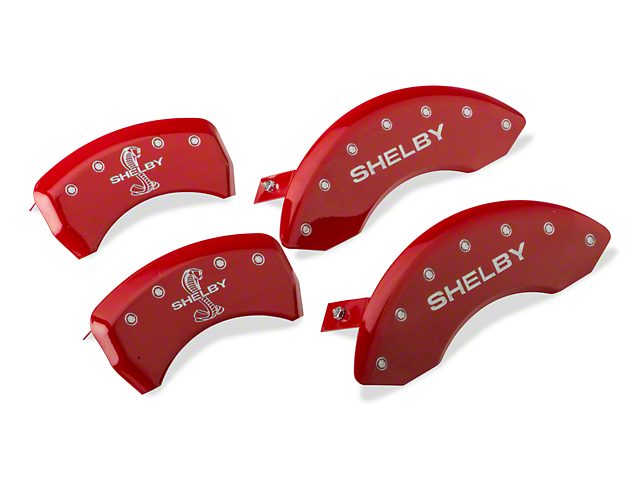 MGP Red Caliper Covers with Shelby Snake Logo; Front and Rear (05-09 Mustang GT, V6)