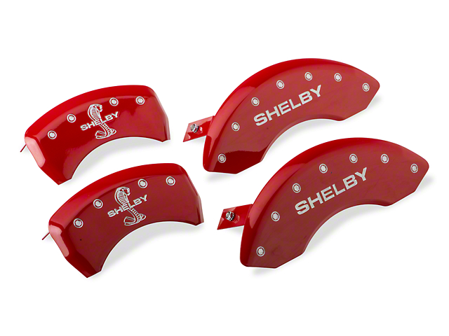 MGP Red Caliper Covers with Shelby Snake Logo; Front and Rear (10-14 Mustang Standard GT, V6)