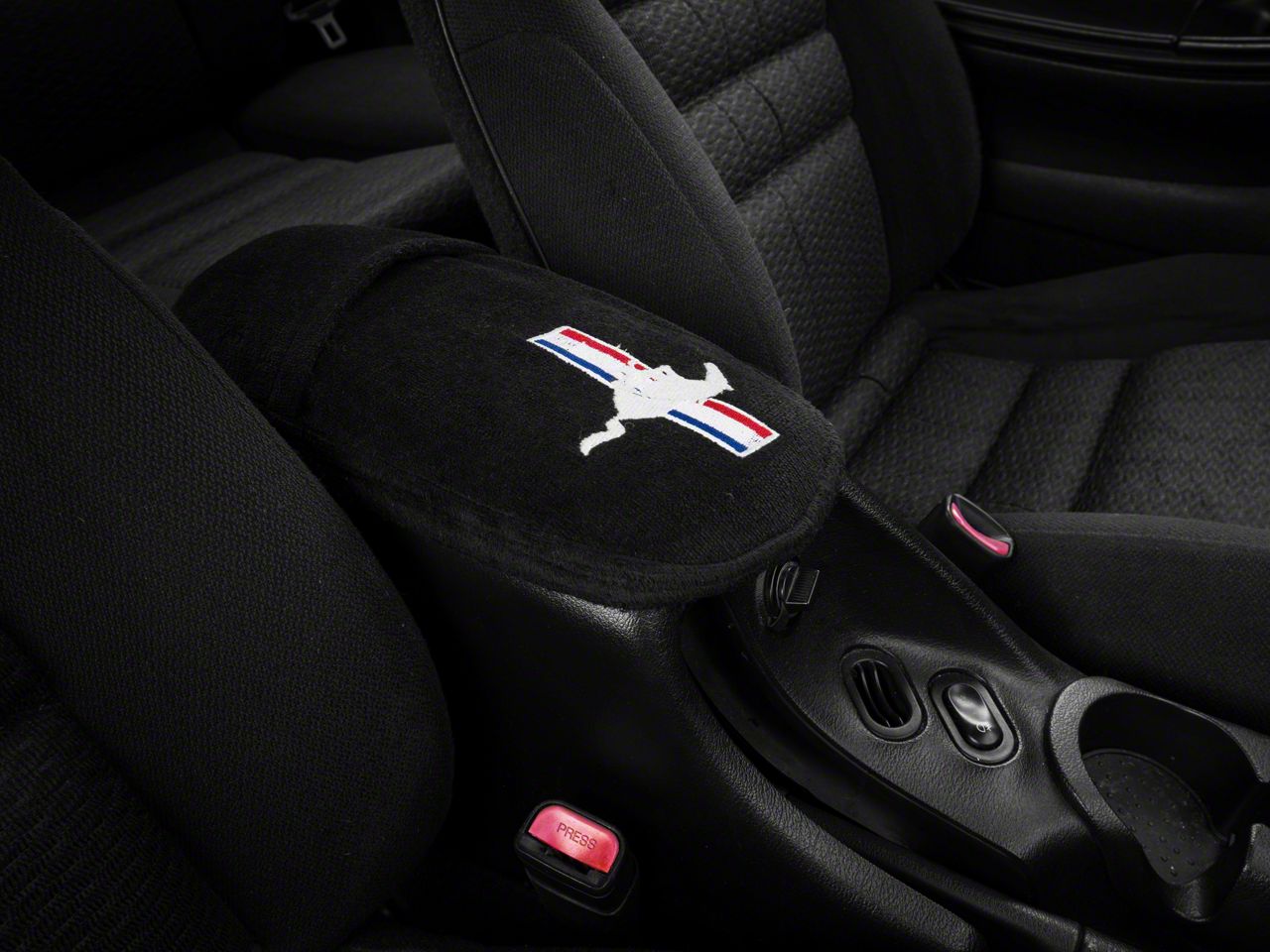 Mustang Center Console Cover with Running Pony Logo; Black (94-04 ...