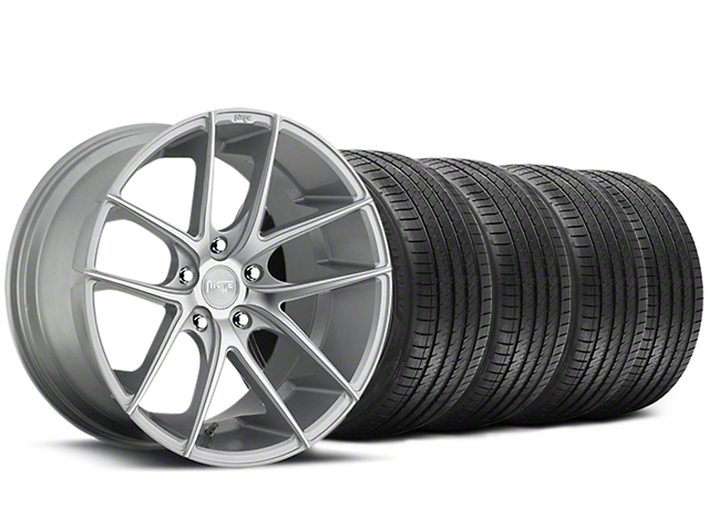 Staggered Niche Targa Matte Silver Wheel and Sumitomo Maximum Performance HTR Z5 Tire Kit; 20x8.5/10 (05-14 Mustang)