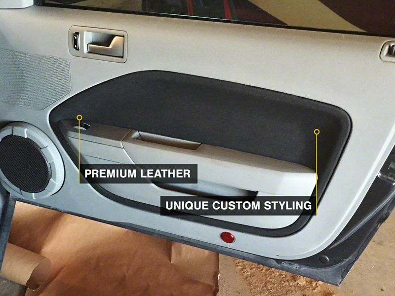 Alterum Door Insert Covers in Black Interior Leather Trim Panel Fits All Mustang 2005-2009