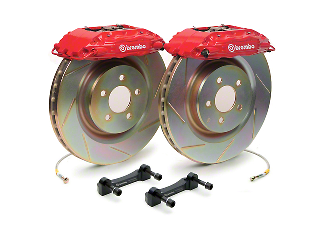 Brembo GT500 Front Big Brake Kit with Slotted Rotors; Red Calipers (05-14 All)