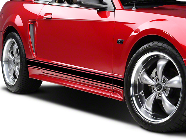 SEC10 Rocker Stripes; Gloss Black (79-22 Mustang)