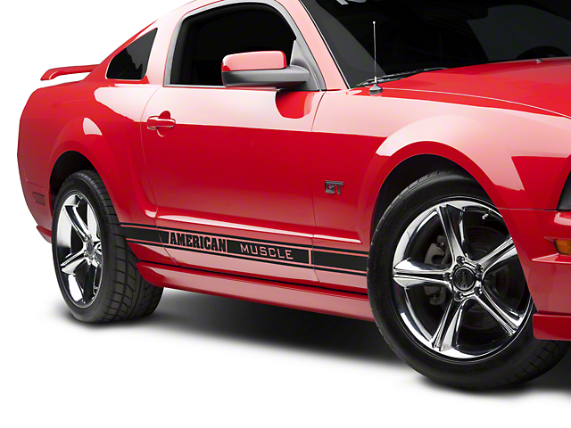 SEC10 Rocker Stripes with AmericanMuscle Logo; Gloss Black (79-23 Mustang)