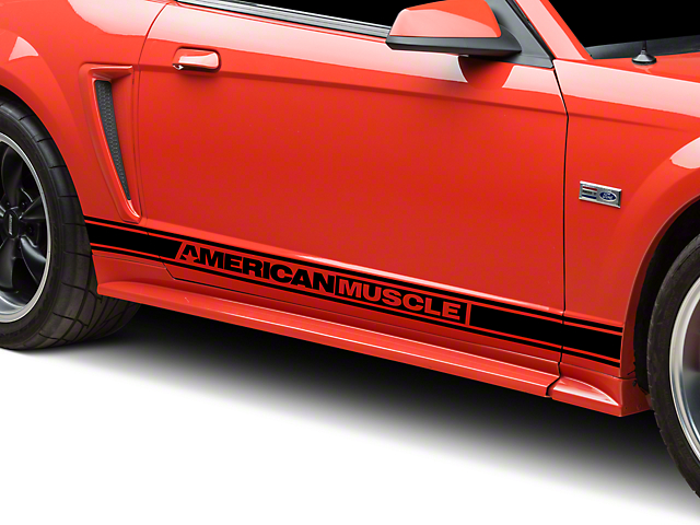 SEC10 Rocker Stripes with AmericanMuscle Logo; Black (94-04 Mustang)