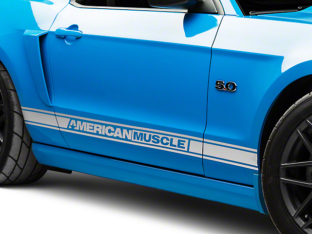 SEC10 Rocker Stripes with AmericanMuscle Logo; Silver (05-14 Mustang)