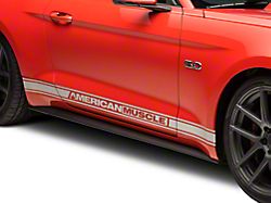 SEC10 Rocker Stripes with AmericanMuscle Logo; Silver (15-22 Mustang)