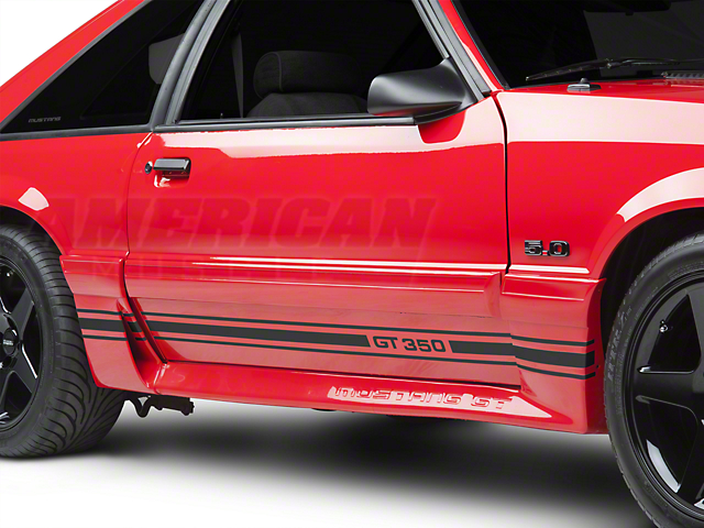 SEC10 Rocker Stripes with GT350 Logo; Matte Black (79-93 Mustang)