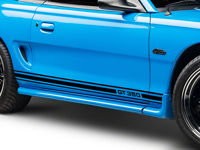SEC10 Rocker Stripes with GT350 Logo; Gloss Black (94-04 Mustang)