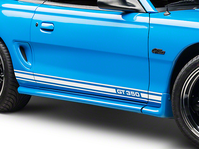 SEC10 Rocker Stripes with GT350 Logo; White (94-04 Mustang)