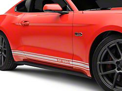 SEC10 Rocker Stripes with GT350 Logo; Silver (15-23 Mustang)