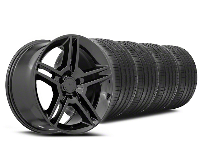 2010 GT500 Style Black Wheel and Sumitomo Maximum Performance HTR Z5 Tire Kit; 18x9 (99-04 Mustang)