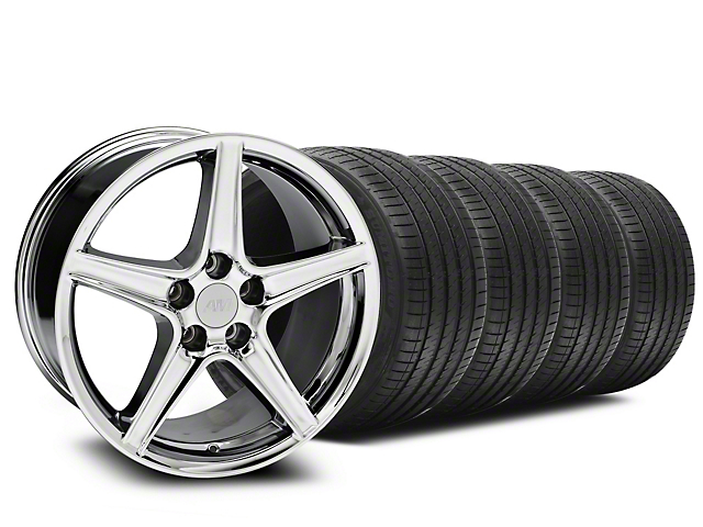 Saleen Style Chrome Wheel and Sumitomo Maximum Performance HTR Z5 Tire Kit; 18x9 (94-98 Mustang)