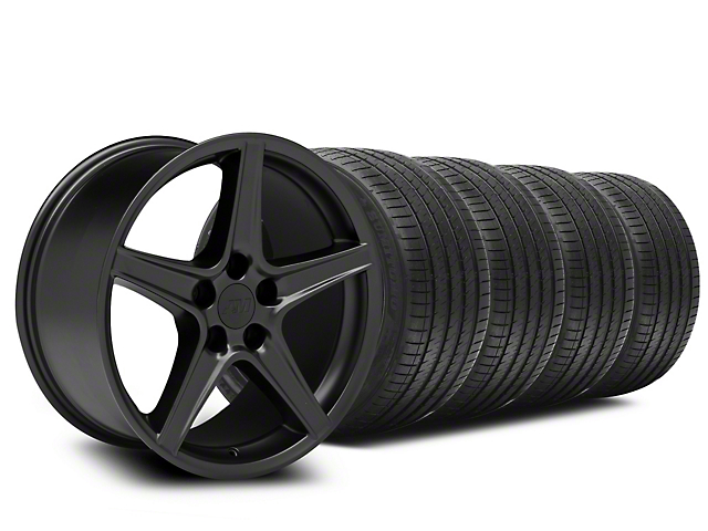 Saleen Style Matte Black Wheel and Sumitomo Maximum Performance HTR Z5 Tire Kit; 18x9 (05-14 Mustang GT, V6)