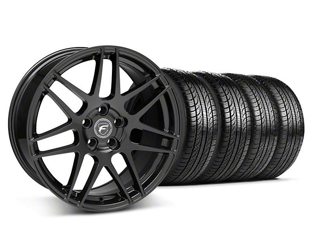 Forgestar F14 Monoblock Matte Black Wheel and Pirelli Tire Kit; 19x9 (05-14 Mustang)