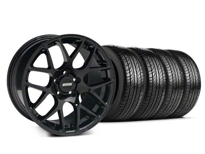 Mustang Staggered AMR Black Wheel and Pirelli Tire Kit; 19x8.5/10 (05 ...
