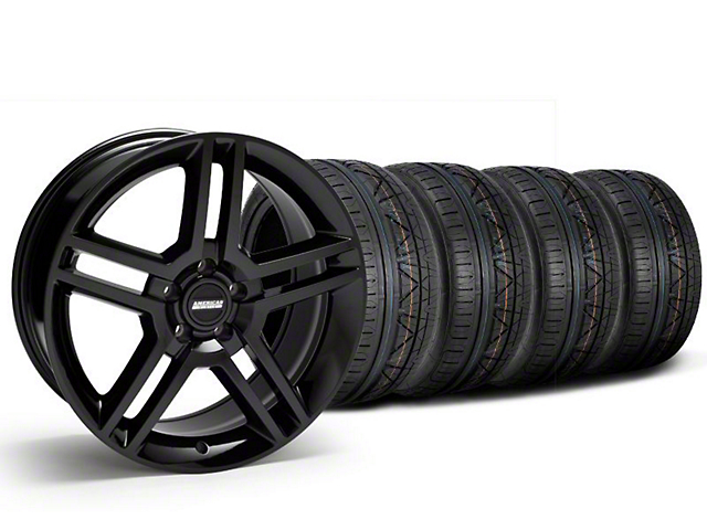Staggered 2010 GT500 Style Black Wheel and NITTO INVO Tire Kit; 19x8.5/10 (05-14 Mustang)