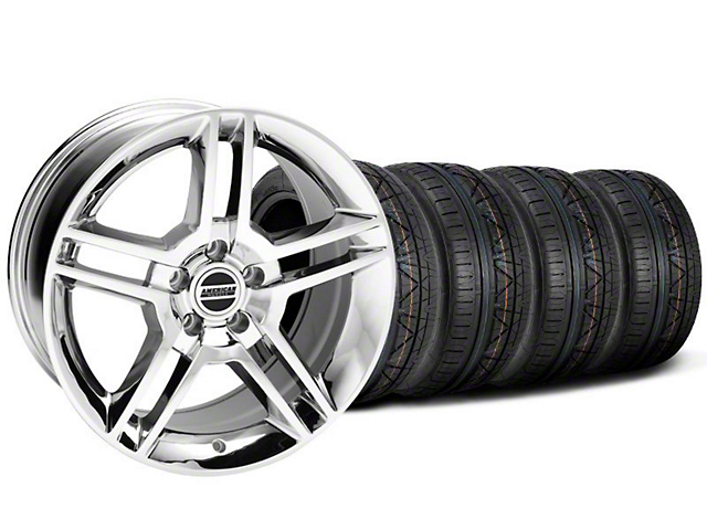 Staggered 2010 GT500 Style Chrome Wheel and NITTO INVO Tire Kit; 19x8.5/10 (05-14 Mustang)