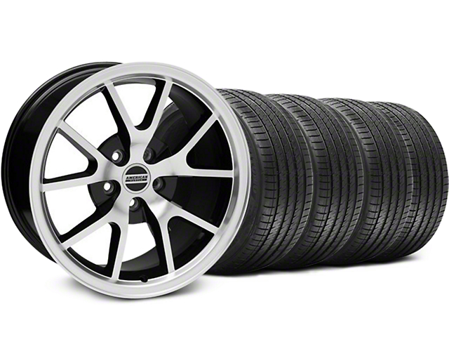 FR500 Style Black Machined Wheel and Sumitomo Maximum Performance HTR Z5 Tire Kit; 17x9 (94-98 Mustang)