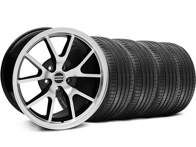 FR500 Style Black Machined Wheel and Sumitomo Maximum Performance HTR Z5 Tire Kit; 18x9 (99-04 Mustang)