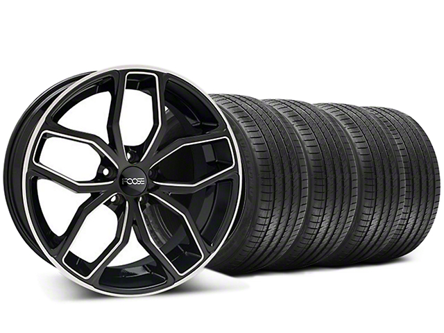 Foose Outcast Black Machined Wheel and Sumitomo Maximum Performance HTR Z5 Tire Kit; 20x8.5 (05-14 Mustang)