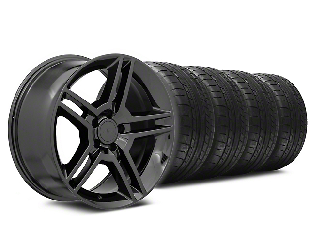 Staggered 2010 GT500 Style Black Wheel and Mickey Thompson Tire Kit; 18x9/10 (05-14 Mustang)