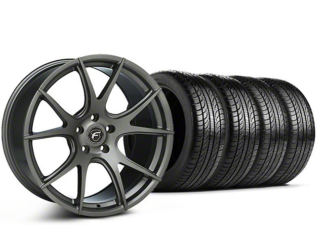 Staggered Forgestar CF5V Monoblock Gunmetal Wheel and Pirelli Tire Kit; 19x9/10 (05-14 Mustang)