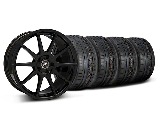 Staggered Forgestar CF10 Monoblock Piano Black Wheel and NITTO INVO Tire Kit; 19x9/10 (05-14 Mustang)