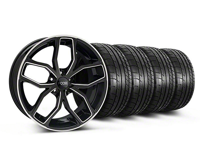 Staggered Foose Outcast Black Machined Wheel and Mickey Thompson Tire Kit; 20x8.5/10 (05-14 Mustang)