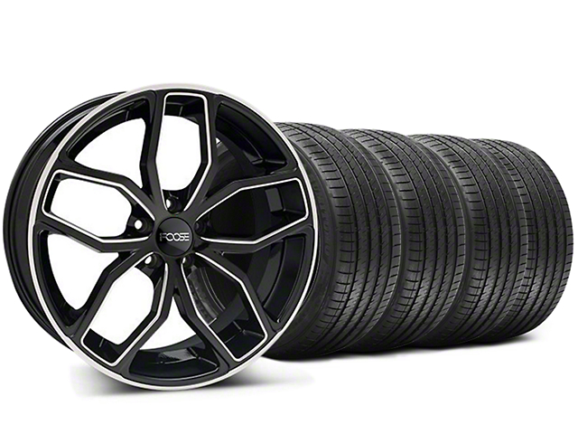 Staggered Foose Outcast Black Machined Wheel and Sumitomo Maximum Performance HTR Z5 Tire Kit; 20x8.5/10 (05-14 Mustang)