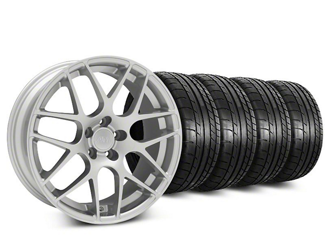 Staggered AMR Silver Wheel and Mickey Thompson Tire Kit; 19x8.5/10 (05-14 Mustang)