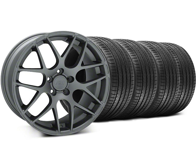 Staggered AMR Charcoal Wheel and Sumitomo Maximum Performance HTR Z5 Tire Kit; 18x8/9 (94-04 Mustang)