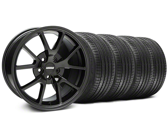 FR500 Style Gloss Black Wheel and Sumitomo Maximum Performance HTR Z5 Tire Kit; 18x9 (99-04 Mustang)