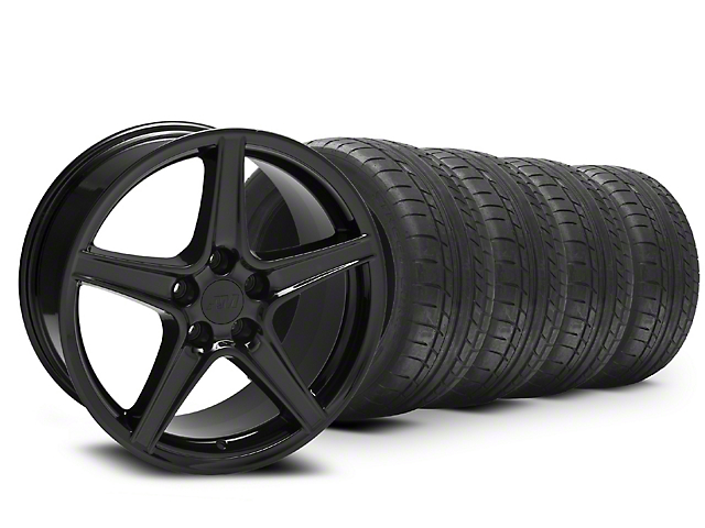 Saleen Style Black Wheel and Mickey Thompson Tire Kit; 18x9 (05-14 Mustang GT, V6)