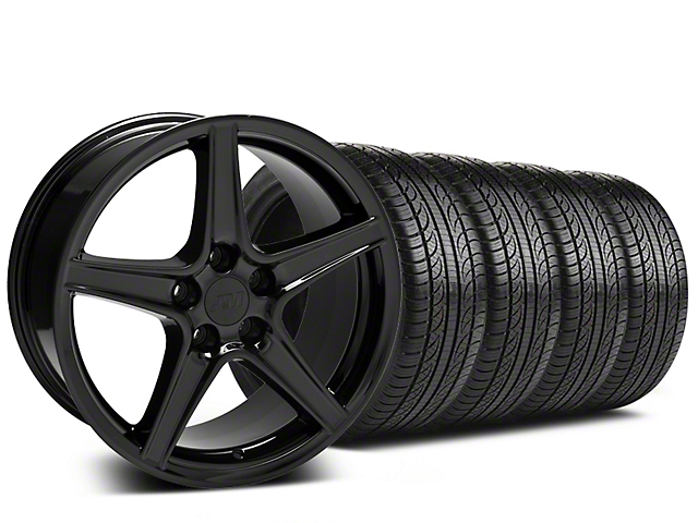 Saleen Style Black Wheel and Pirelli Tire Kit; 19x8.5 (05-14 Mustang GT, V6)