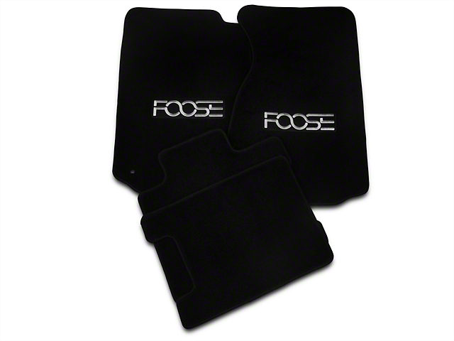MMD by FOOSE Front and Rear Floor Mats with FOOSE Logo; Black (94-98 Mustang Convertible)
